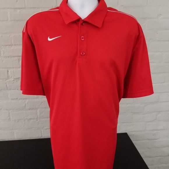 NIKE Dri-Fit Red Short Sleeve Button Front XL - Picture 1 of 7